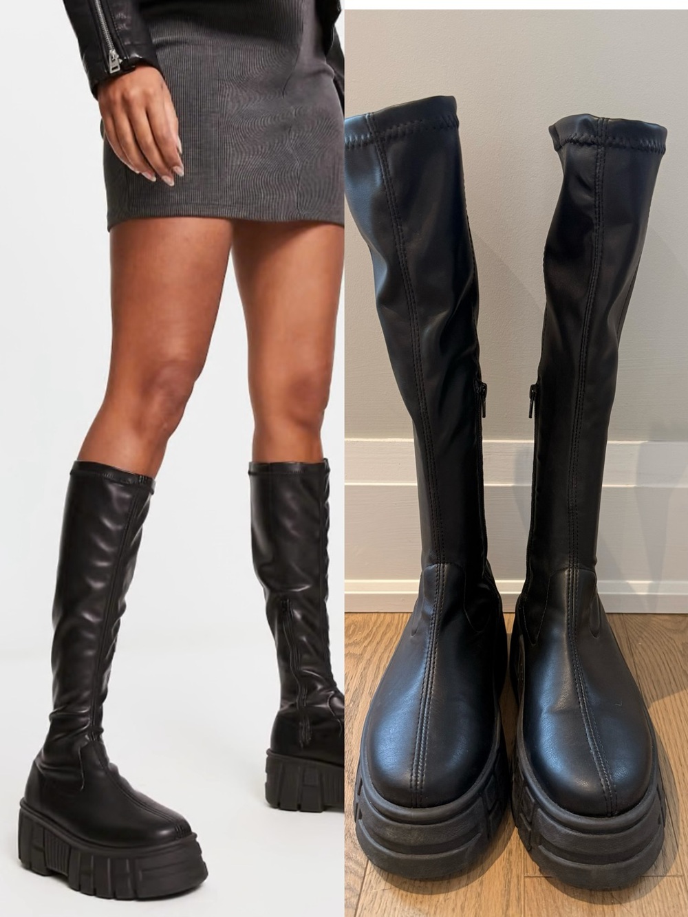 ASOS DESIGN Copenhagen Chunky Knee High Sock Boots Black US 7